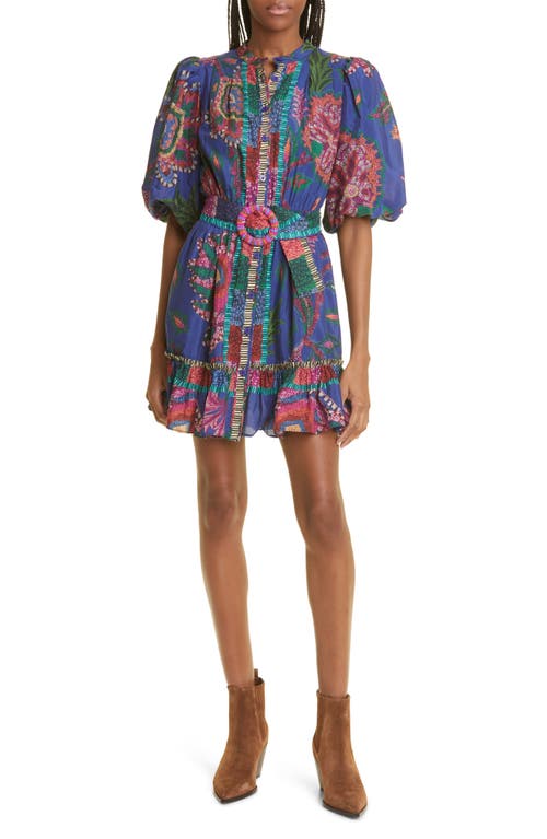FARM Rio Sunset Tapestry Belted Cotton Blend Minidress in Multi