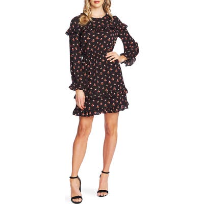 Cece Wildflower Fling Long Sleeve Ruffle Dress, Black