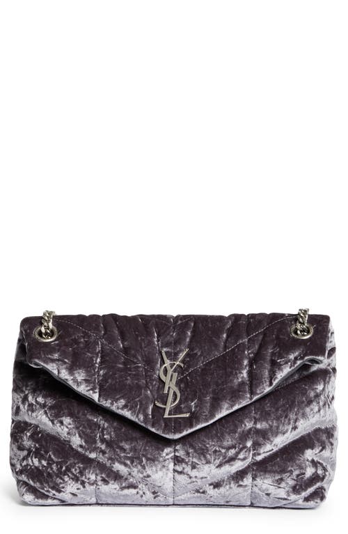 Saint Laurent Small Loulou Quilted Crushed Velvet Puffer Bag in Cloud Grey