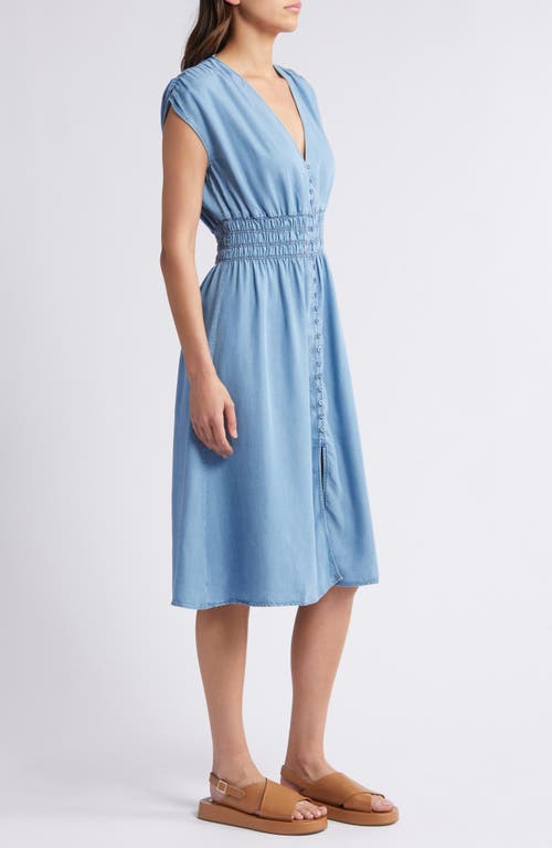 Shop Sessun Sessùn Galaday Smock Waist Chambray Midi Dress In Provencia Blue