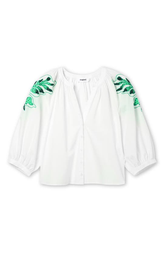 Shop Desigual Blus Kitsy Beaded Button-up Shirt In White