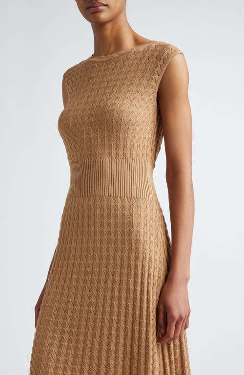 Eleventy Pointelle Cap Sleeve Sweater Dress In Camel