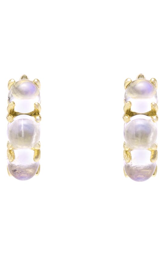 STONE AND STRAND MINI MOONSTONE BUBBLE HUGGIE HOOP EARRINGS