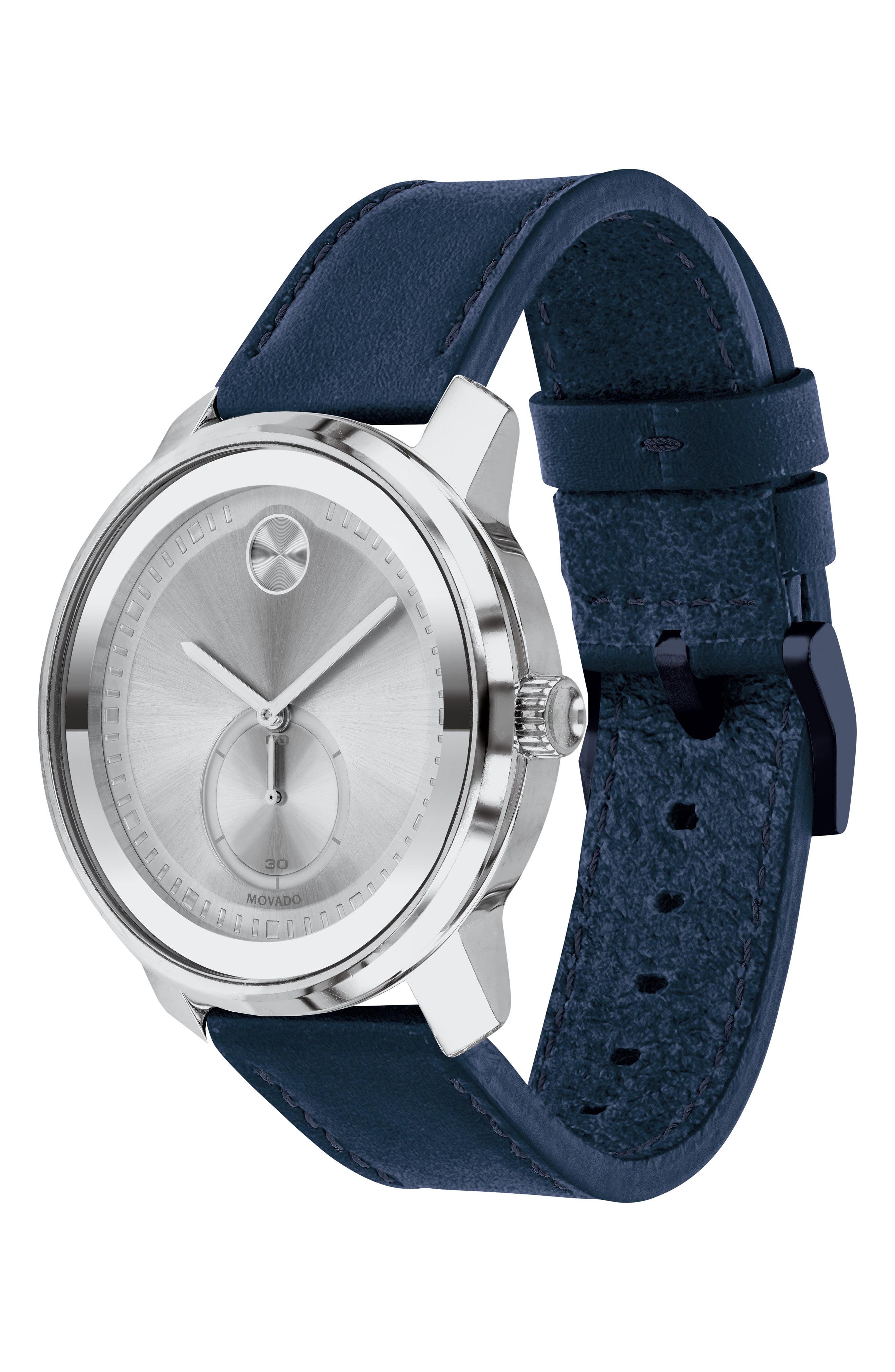 Movado Bold Sport Leather Strap Watch 