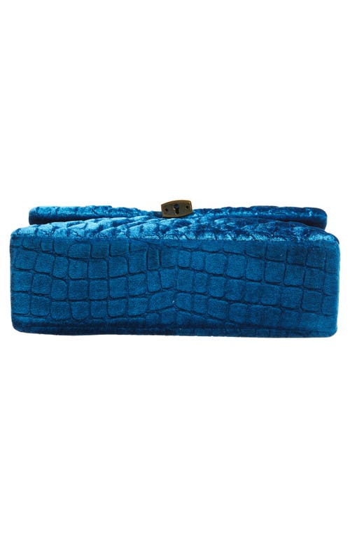 Kurt Geiger London Mini Brixton Croc Embossed Velvet Shoulder Bag In Dark Blue