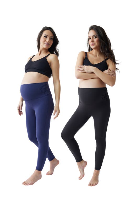 ® Ingrid & Isabel Set of 2 Fold Down Waist Maternity Leggings in Black/Navy