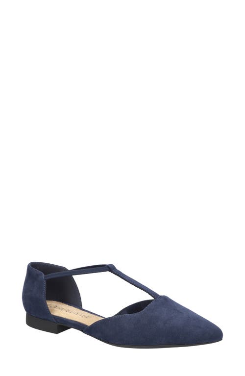 Bella Vita Darby Pointed Toe T-Strap Flat Navy Suede at Nordstrom,