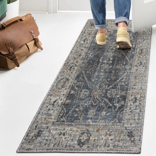 Jonathan Y Brandy Rustic Border Low-pile Machine-washable Area Rug In Dark Gray/cream