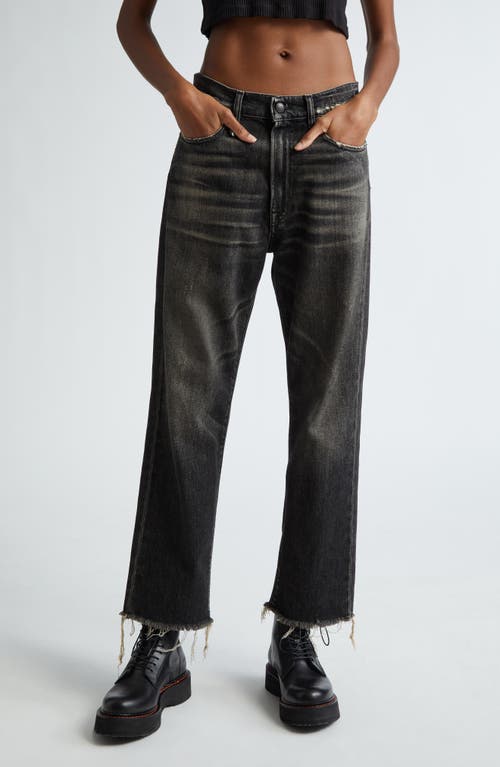 R13 Distressed Fray Hem Stretch Boyfriend Jeans Abbey Black at Nordstrom,