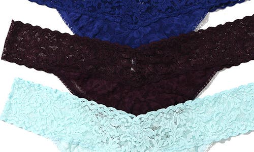 Shop Hanky Panky Assorted 3-pack Lace Original Rise Thongs In Blue Multi