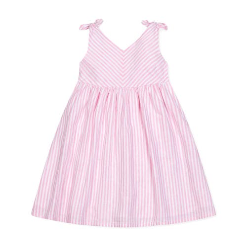 Hope & Henry Kids'  Girls' Sleeveless Bow Shoulder Swing Dress, Infant In Classic Pink And White Stripe