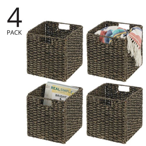 Shop Mdesign Seagrass Woven Cube Bin Basket Organizer, Handles, 4 Pack In Black