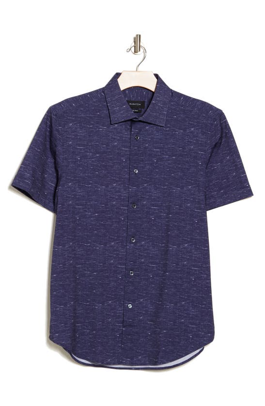 Shop Bugatchi Miles Ooohcotton® Heathered Short Sleeve Button-up Shirt In Midnight