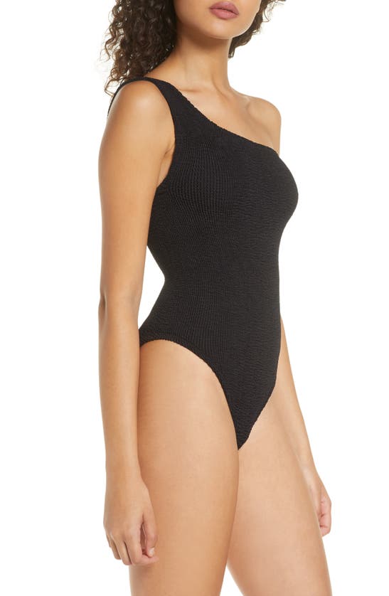 Hunza G Nancy One Shoulder Crinkle One Piece Swimsuit In Black Modesens