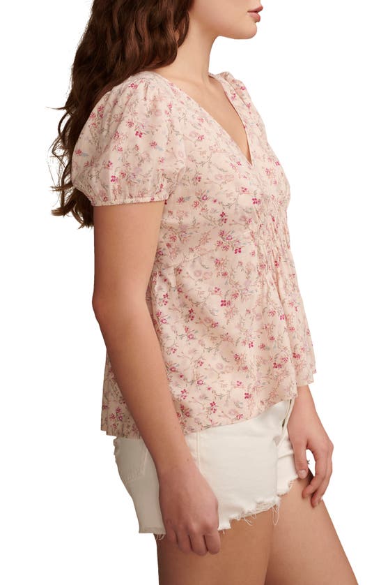 Shop Lucky Brand Floral Print Short Sleeve Top In Pink Multi Print