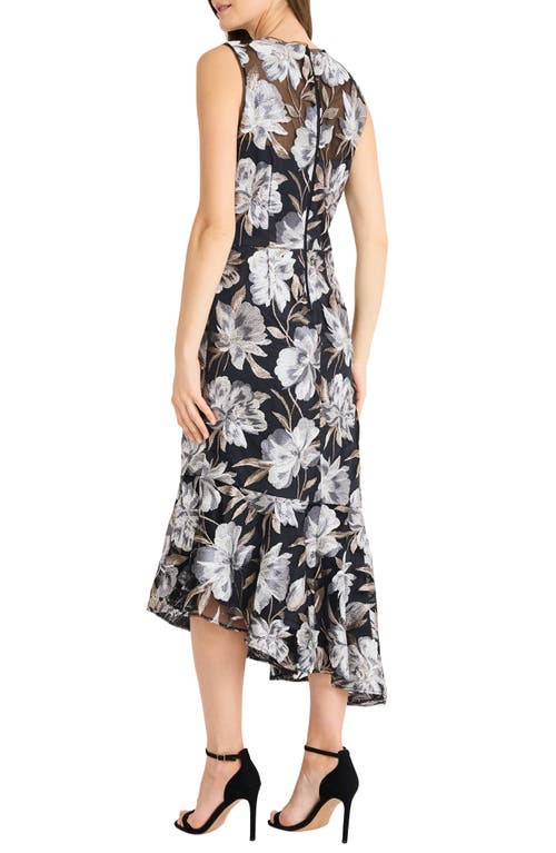 Shop Maggy London Floral Sleeveless Mesh Midi Dress In Black/grey