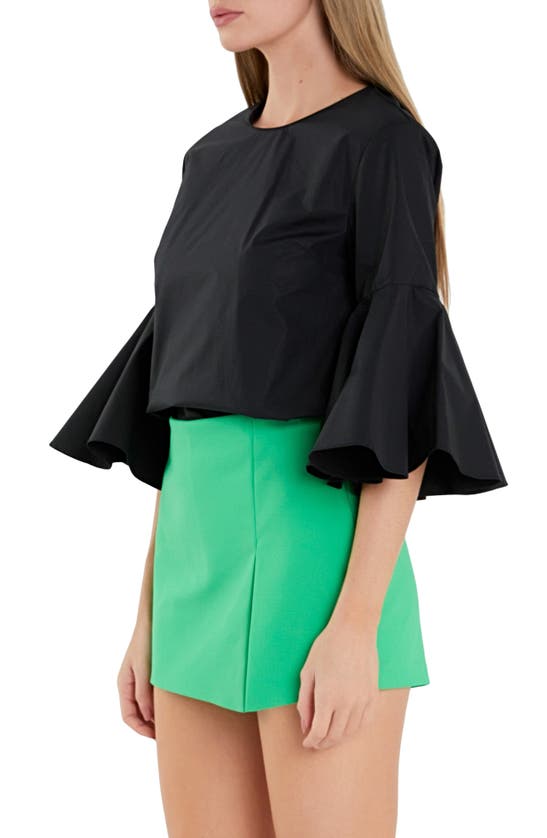 Shop English Factory Bell Sleeve Cotton Top In Black