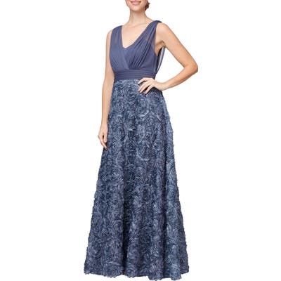 Alex Evenings Rosette Chiffon Gown, Blue