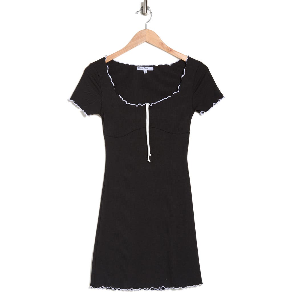 Velvet Torch Short Sleeve Rib Minidress In Black