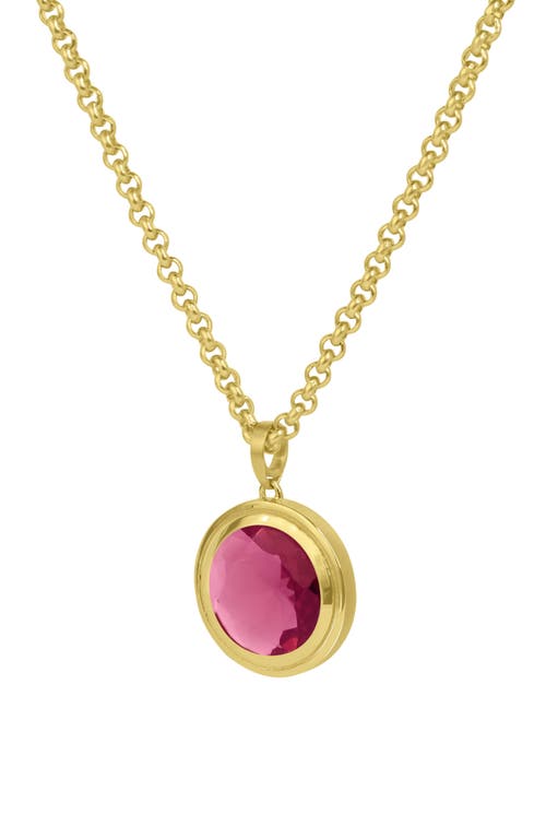 Lab Created Pink Tourmaline Signet Pendant Necklace in Vivid Pink/Gold