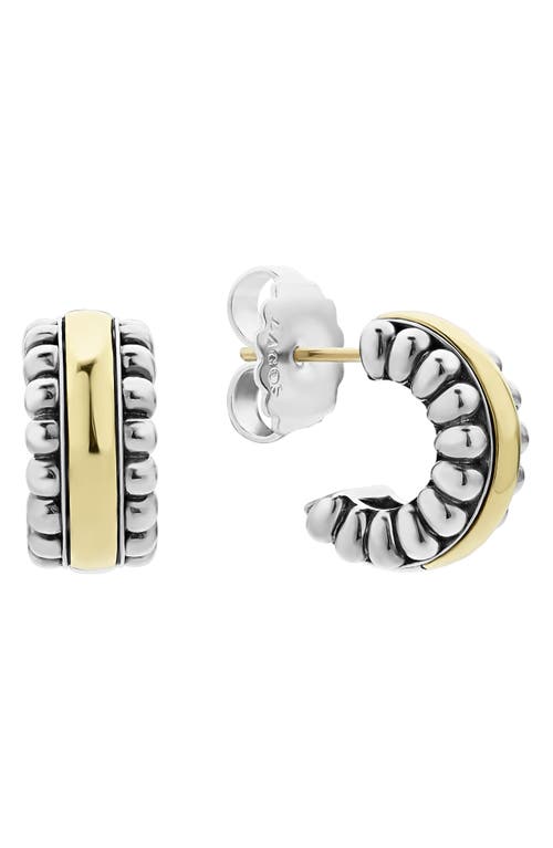 Shop Lagos Signature Caviar Small Two-tone Hoop Earrings In Silver/gold