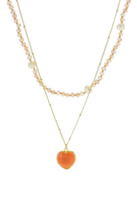 Peach Heart 10-11mm Cultured Freshwater Pearl Layered Necklace