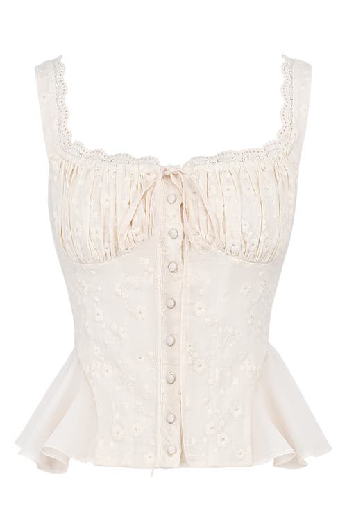 House Of Cb Jean Broderie Anglaise Button-up Peplum Top In Vintage Cream