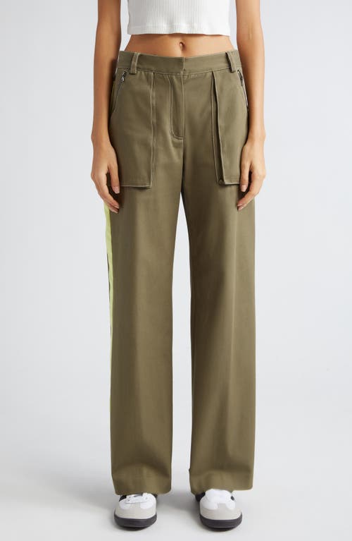TWP Isa Side Stripe Stretch Twill Pants Dark Olive at Nordstrom,