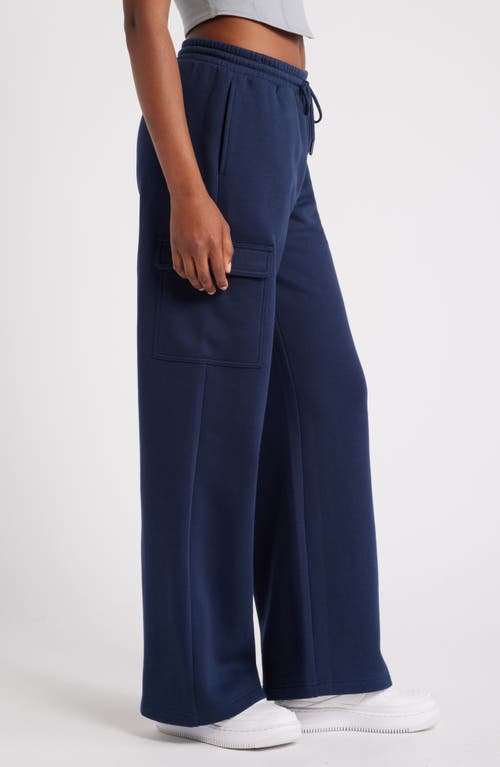 Bp. Elastic Waist Wide Leg Fleece Cargo Pants In Navy Iris