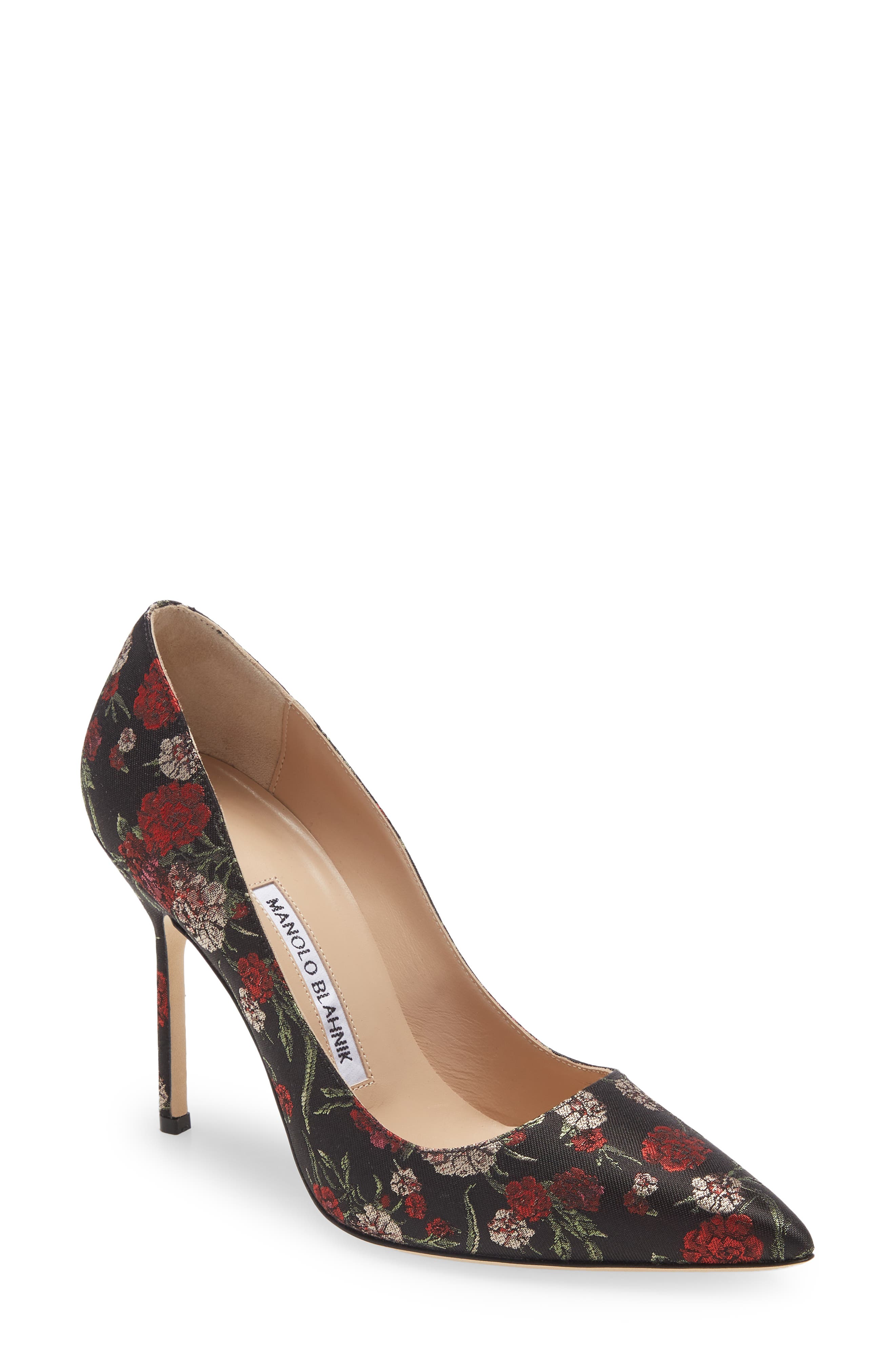 Manolo Blahnik BB Floral Pointed Toe Pump in Black at Nordstrom, Size 5.5Us