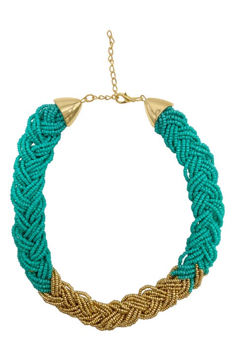 14K Gold Plated Beaded Statement Necklace