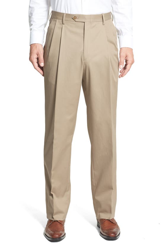 BERLE BERLE PLEATED CLASSIC FIT COTTON DRESS PANTS