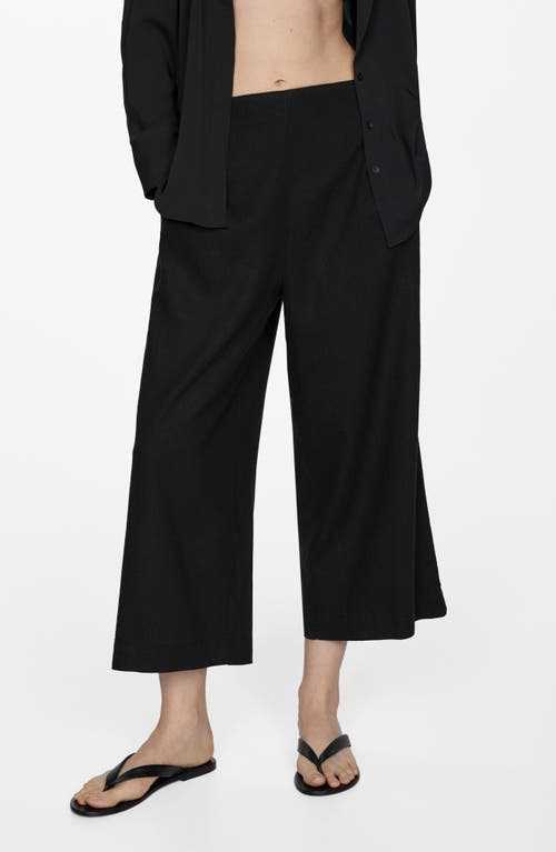 Shop Mango Linen Blend Crop Wide Leg Pants In Black