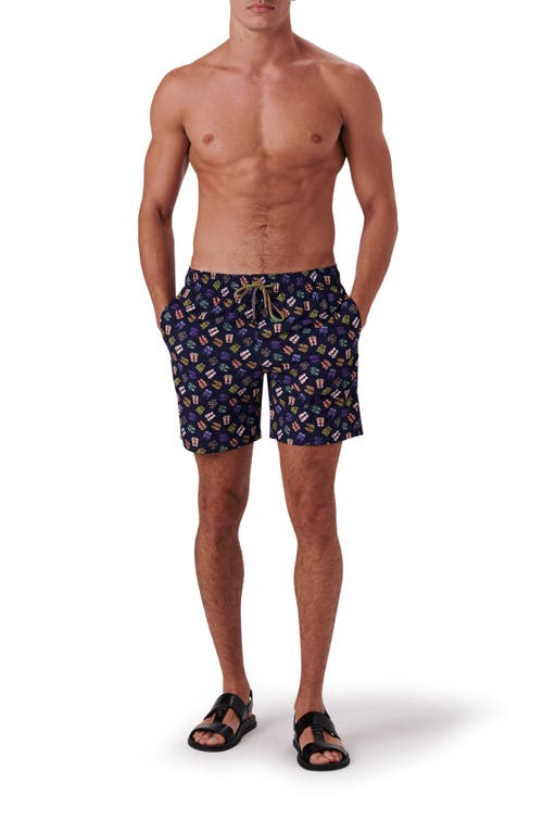 Shop Bugatchi Cosmo Print Swim Trunks In Navy