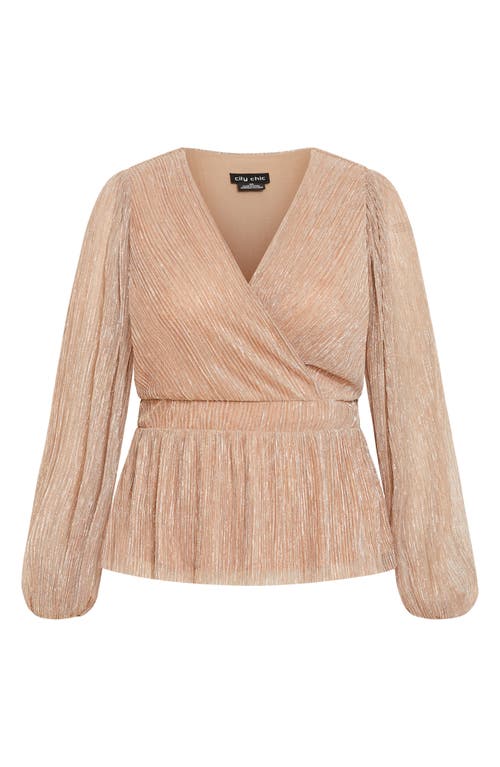 City Chic Lilian Metallic Wrap Front Top In Soft Blush