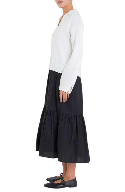 ENGLISH FACTORY ENGLISH FACTORY MIXED MEDIA LONG SLEEVE SWEATER MIDI DRESS