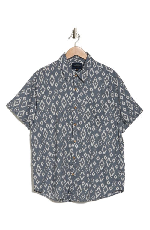 Shop Lucky Brand Printed Short Sleeve Linen Blend Button-up Shirt In Geometric