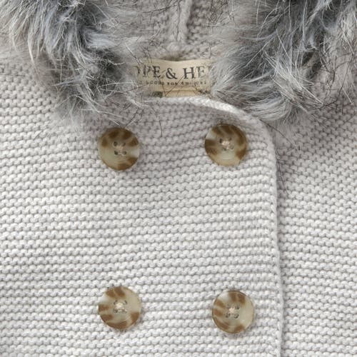Hope & Henry Baby Faux Fur Hooded Sweater, Infant In Light Grey Heather Faux Fur
