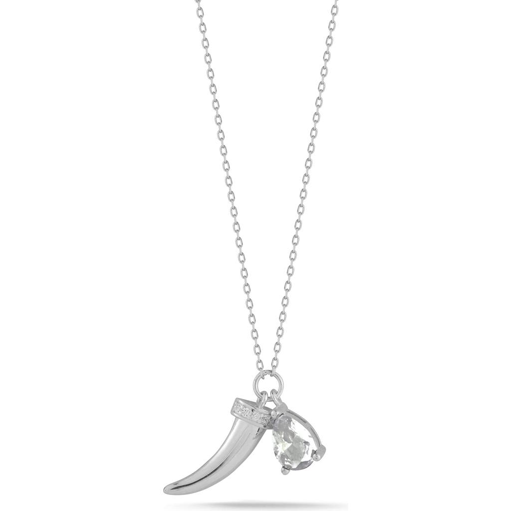 Sphera Milano Silver Cz Horn Necklace In Silver