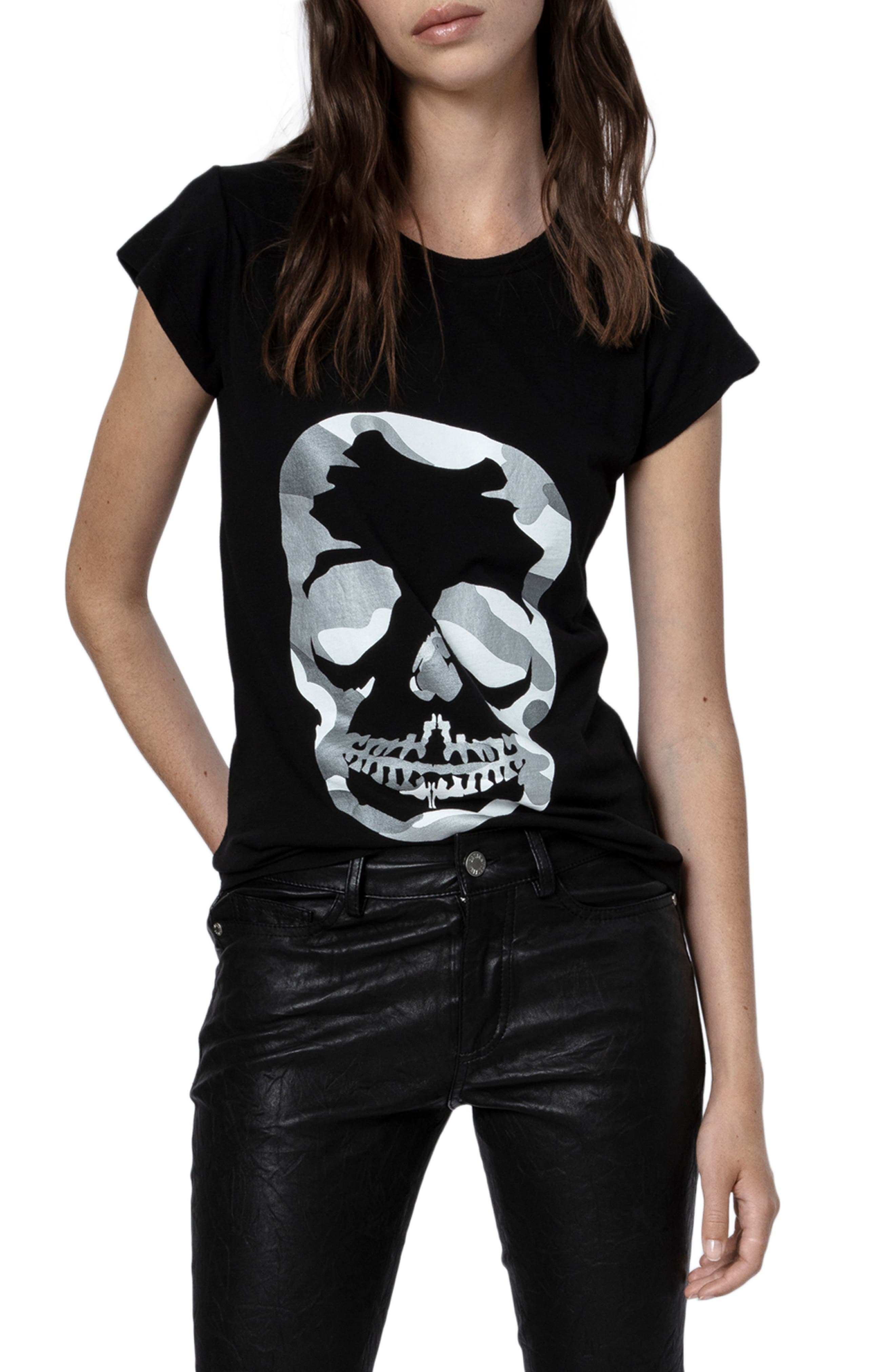 Boys Skull T Shirt Size 14-16 XL Graphic Tee Lightening Star Sequin Top White 