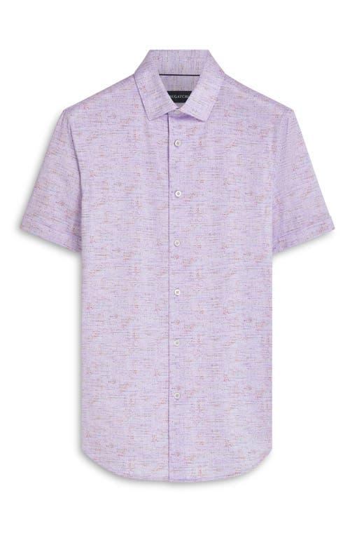 Shop Bugatchi Miles Ooohcotton® Marl Print Short Sleeve Button-up Shirt In Lilac