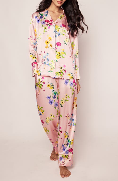 Petite Plume Brilliant Botanical Mulberry Silk Pajamas in Pink at Nordstrom, Size X-Large