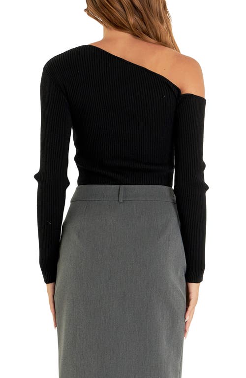 Shop Endless Rose Ribbed One-shoulder Sweater In Black