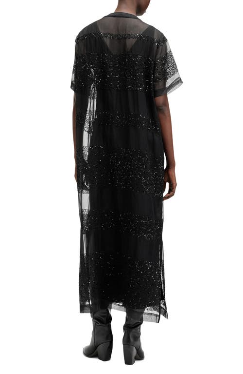 Shop Allsaints Izabela Sheer Bead & Sequin Stripe Maxi Dress In Black