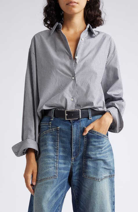 Yorke Stripe High-Low Cotton Shirt