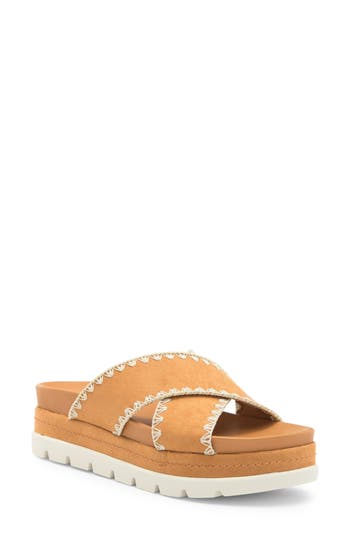 J/slides Nyc Whipstitched Platform Sandal In Tan