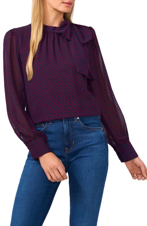 CeCe Print Tie Neck Shirt in Pickled Beet Burgundy 