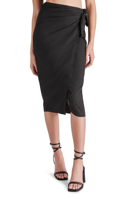 Shop Steve Madden Isadora Linen Blend Wrap Skirt In Black