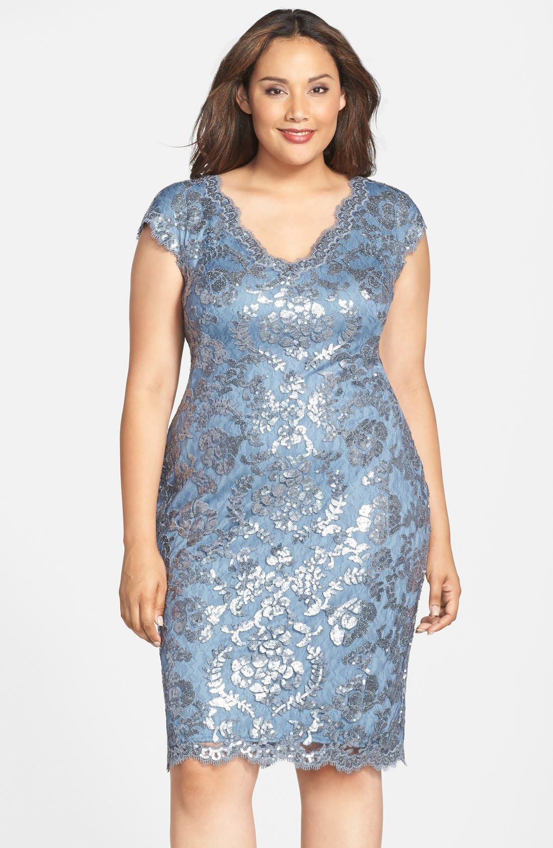 Tadashi Shoji Sequin Lace Double VNeck Cocktail Sheath Dress (Plus