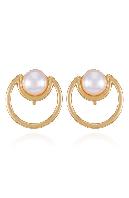 Vince Camuto Imitation Pearl Clip-on Hoop Earrings In Gold Tone
